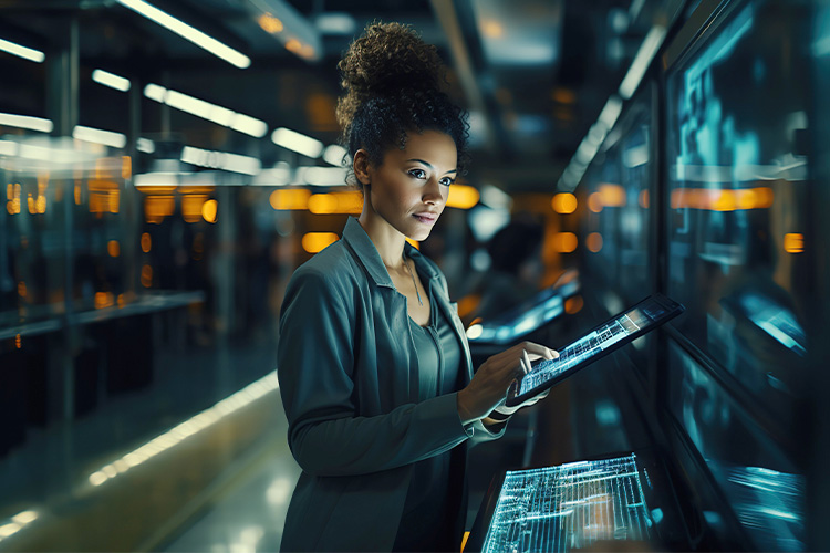 CEO analisando painel que mostra crescimento da empresa com tecnologia