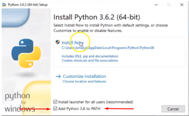 Tela de instalação do programa Python