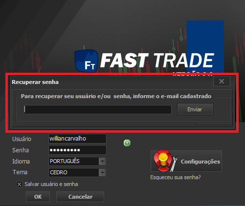 Print da tela de recuperação de senha da plataforma Fast Trade