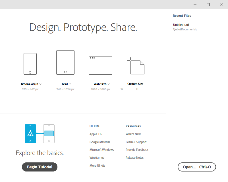 Pedaço de uma tela do adobe XD