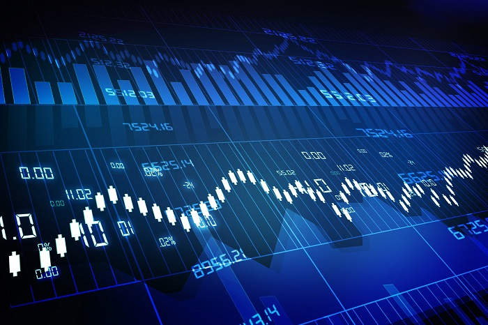 Tela com vários gráficos e candles da bolsa