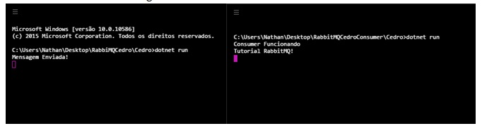 Tela de código fonte em RabbitMQ sendo executado em CMD