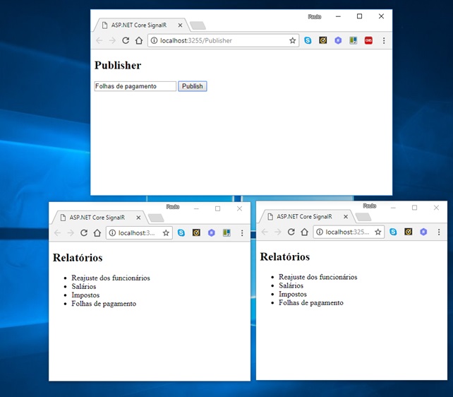 Algumas telas de desenvolvimento em localhost